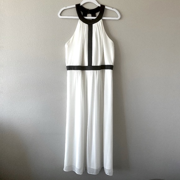 BCBGMaxAzaria Formal Black Off-White Midi Halter Dress Size 12 - Picture 1 of 8